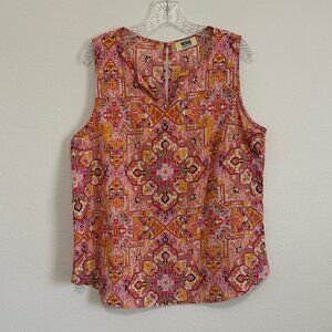 VERSE Made in USA Sleeveless V-Neck Colorful Boho Geo Blouse  Women's Size XXL.